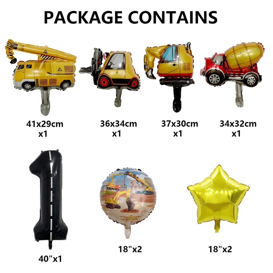 6 Grands Ballons Véhicules Construction. Decoration