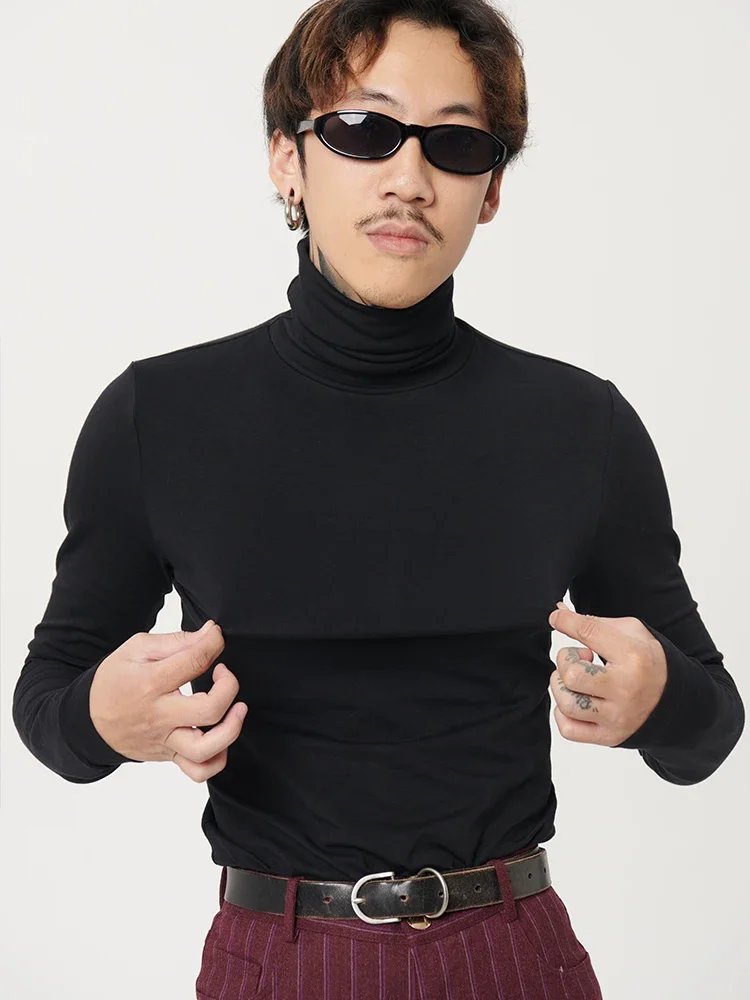 Knitwear Pullover Men's Black Simple Casual Loose Version Versatile Retro Thermal Underwear High Neck Inner Wear Autumn Winter