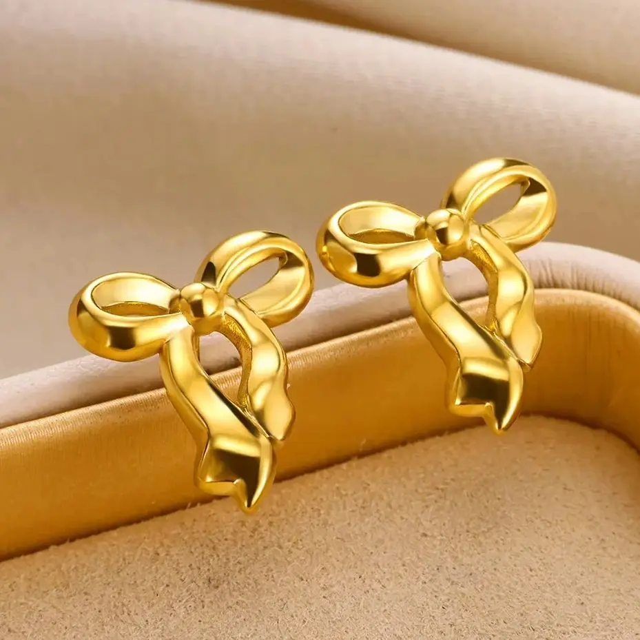 Fashion Bow Knot Stud Earrings for Women Girls