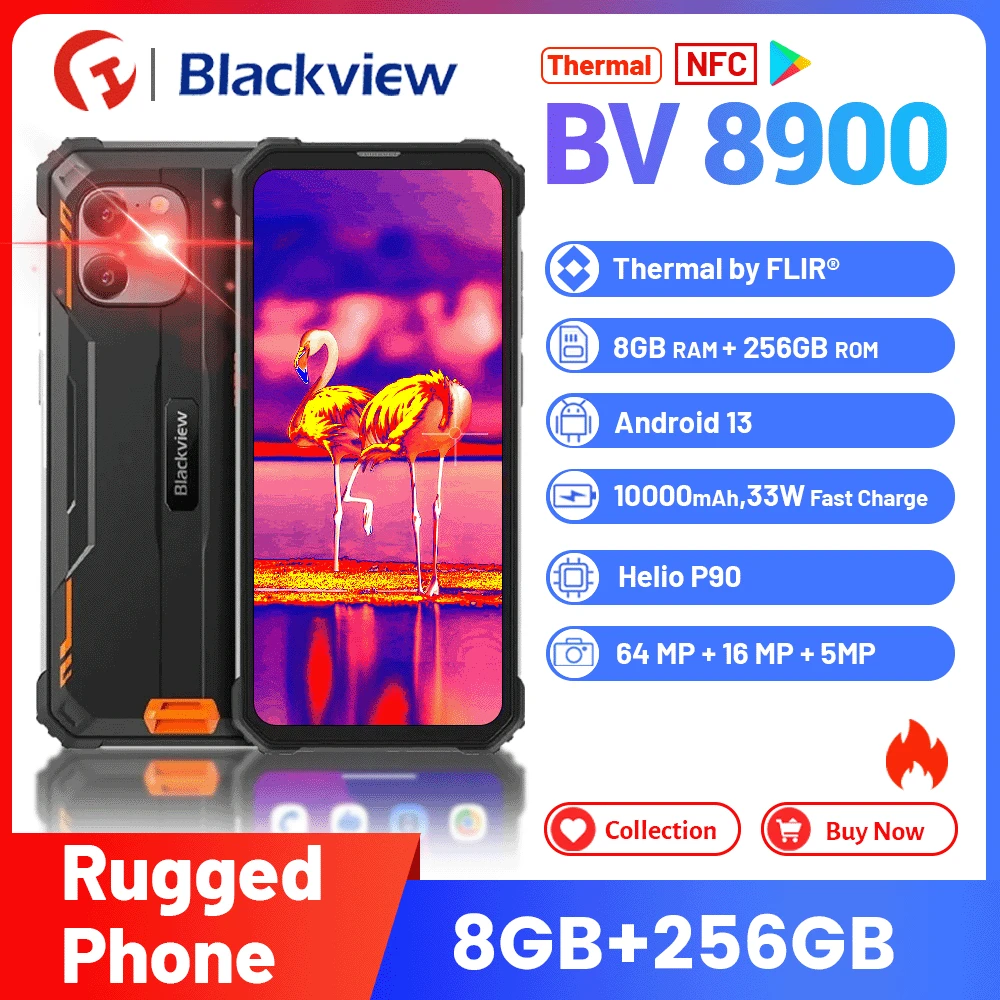 

Blackview BV8900 Rugged Smartphone ,Thermal Camera Phone, 10000mAh,16GB 256GB ,Android 13, 33W Fast Charging Cellphone,64MP,6.5"