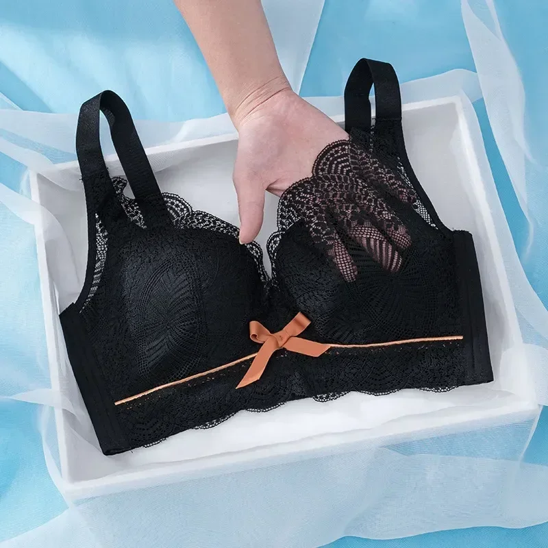 

Small Anti-sagging Bra Thin Tucked Breast Gathering Cups Underwire Underwear Plus-size Big Full Without Women's Latex Breasts