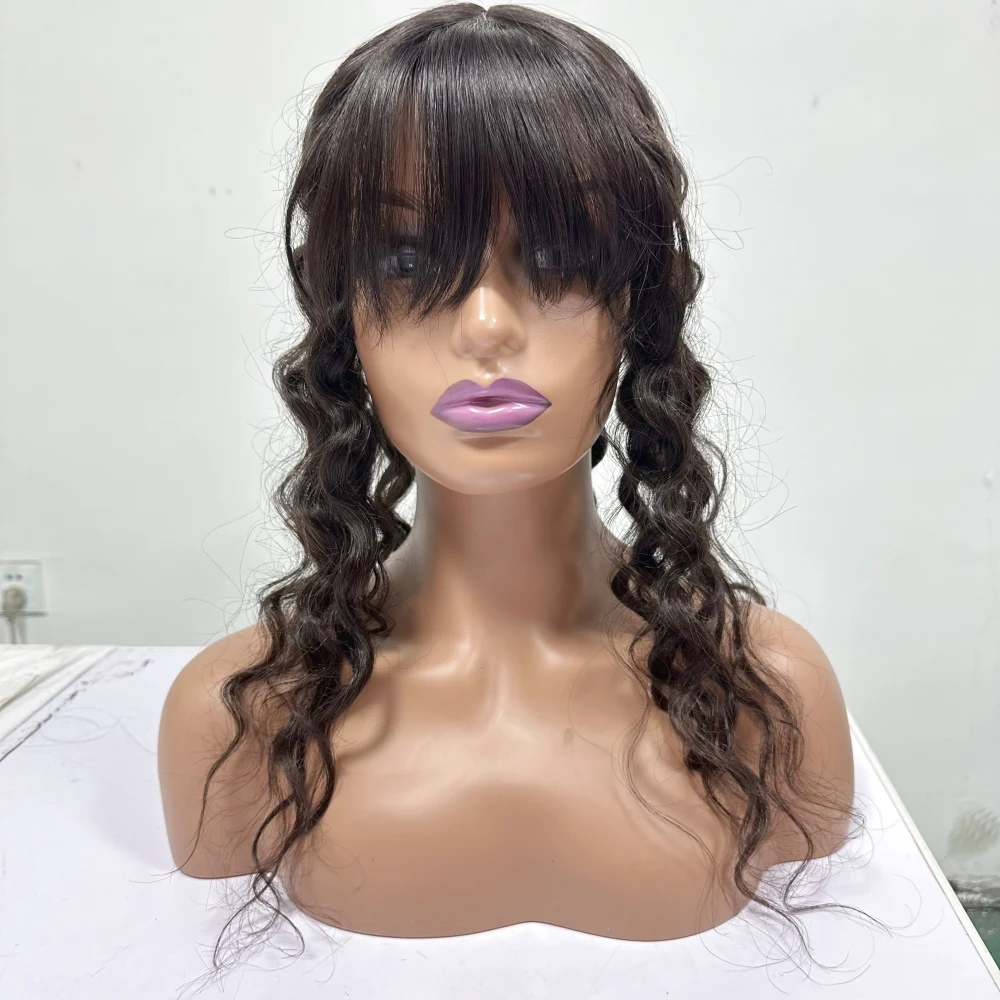 Hair Toppers Curly Human Hair Topper Air Bangs Silk Top Topper Clips In Virgin European Hair Piece Toupee Silk Base for Women 5x5 6x6