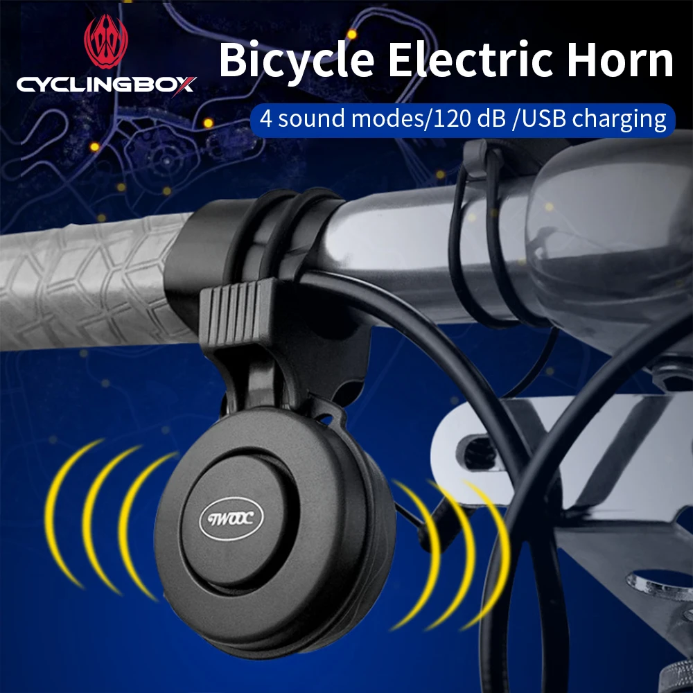 자전거 전기 벨 USB 충전식 MTB 스쿠터 로드 바이크 핸들바 경적 4가지 모드 사운드 알람 링벨 사이클링 액세서리