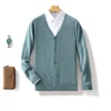 Autumn Winter 100% Pure Cashmere Wool Knit Cardigan Men's Jacket Trend V-neck High-Quality Sweater Loose Warm Men's Coat Tops 6