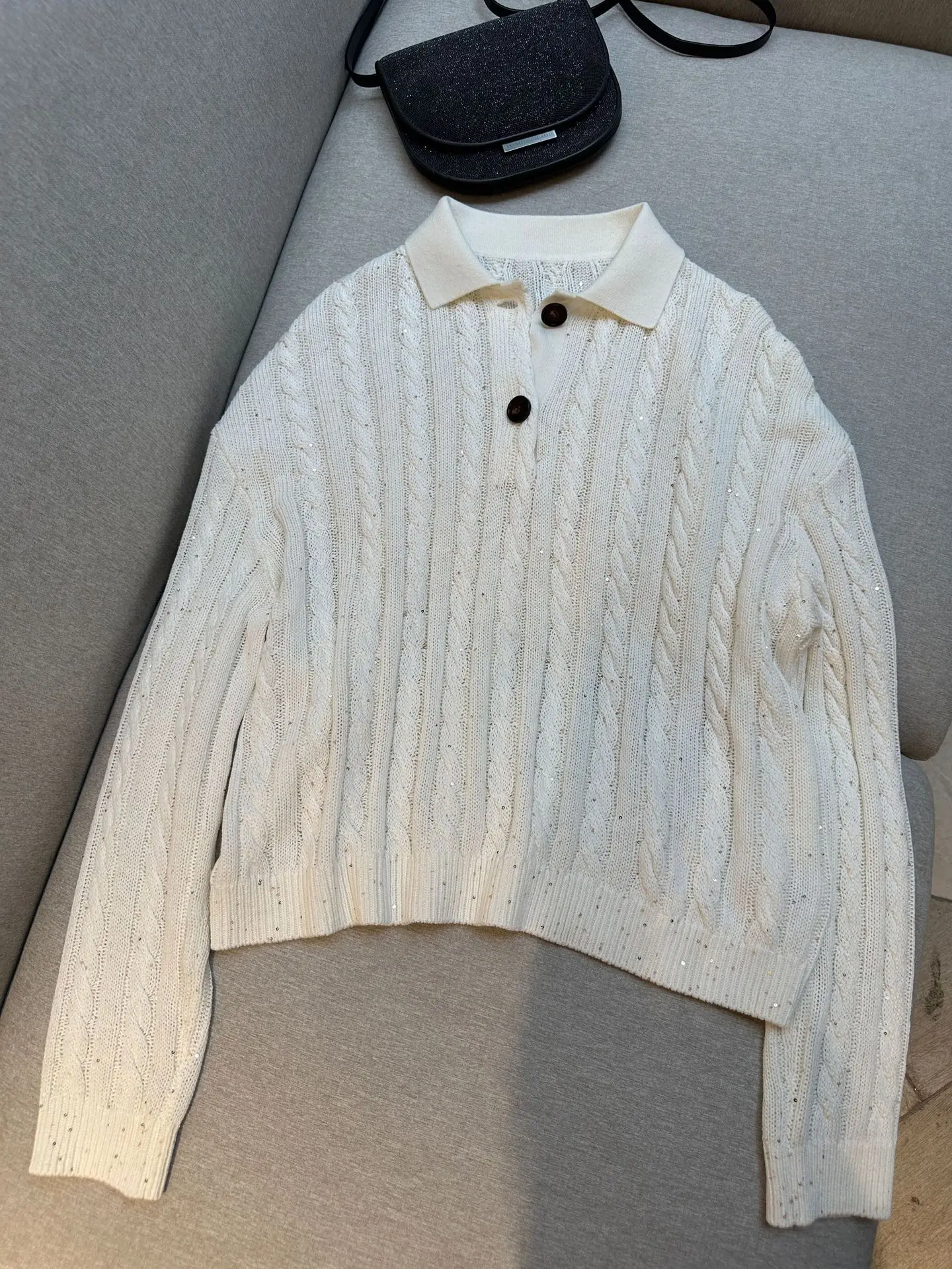 Spring Summer 2024 B*C Women\'s Sweater Cotton Knitwears Turndown Collar Pullover Tops Female Long Sleeves Woman\'s Clothing
