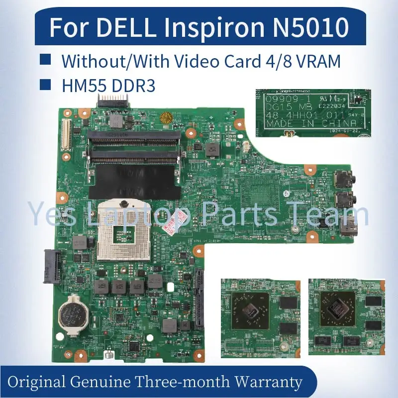 para Dell Inspiron Laptop Mainboard 0y6y56 0vx53t 052f31 0w9pgg 06v89f Hm55 Ddr3 Notebook Motherboard Teste 099091 09909-n5010