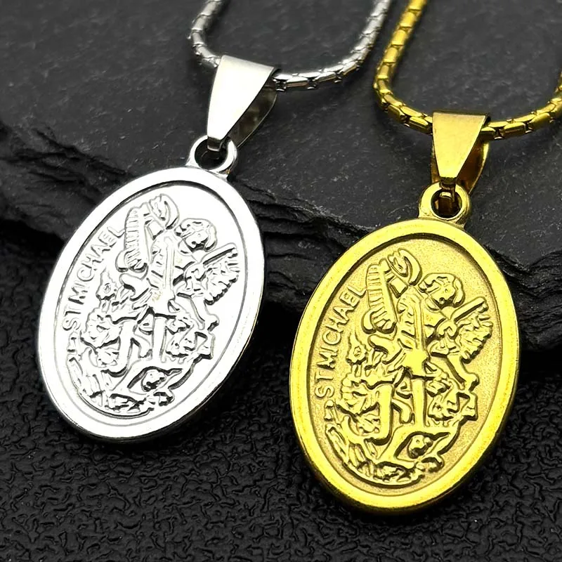 St.Michael Erzengel Anhänger Halskette für Frauen Männer Edelstahl Protect Me Saint Angel Orhodoxes Amulett Christlicher Schmuck – Detail 5