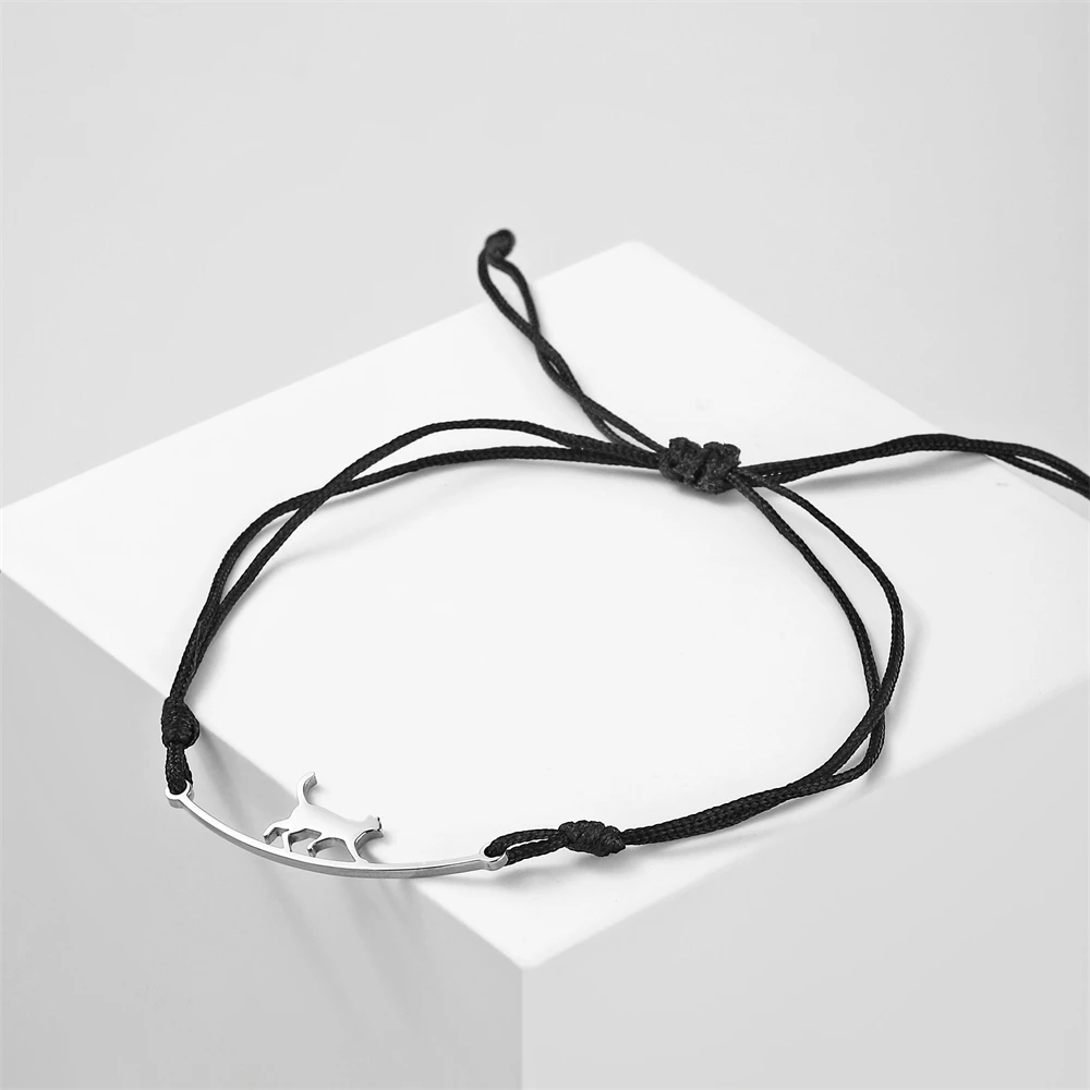 Stainless Steel Gold Color Cat Charm Bracelet for Girls' Braided Rope Bracelets - PeticaDeals