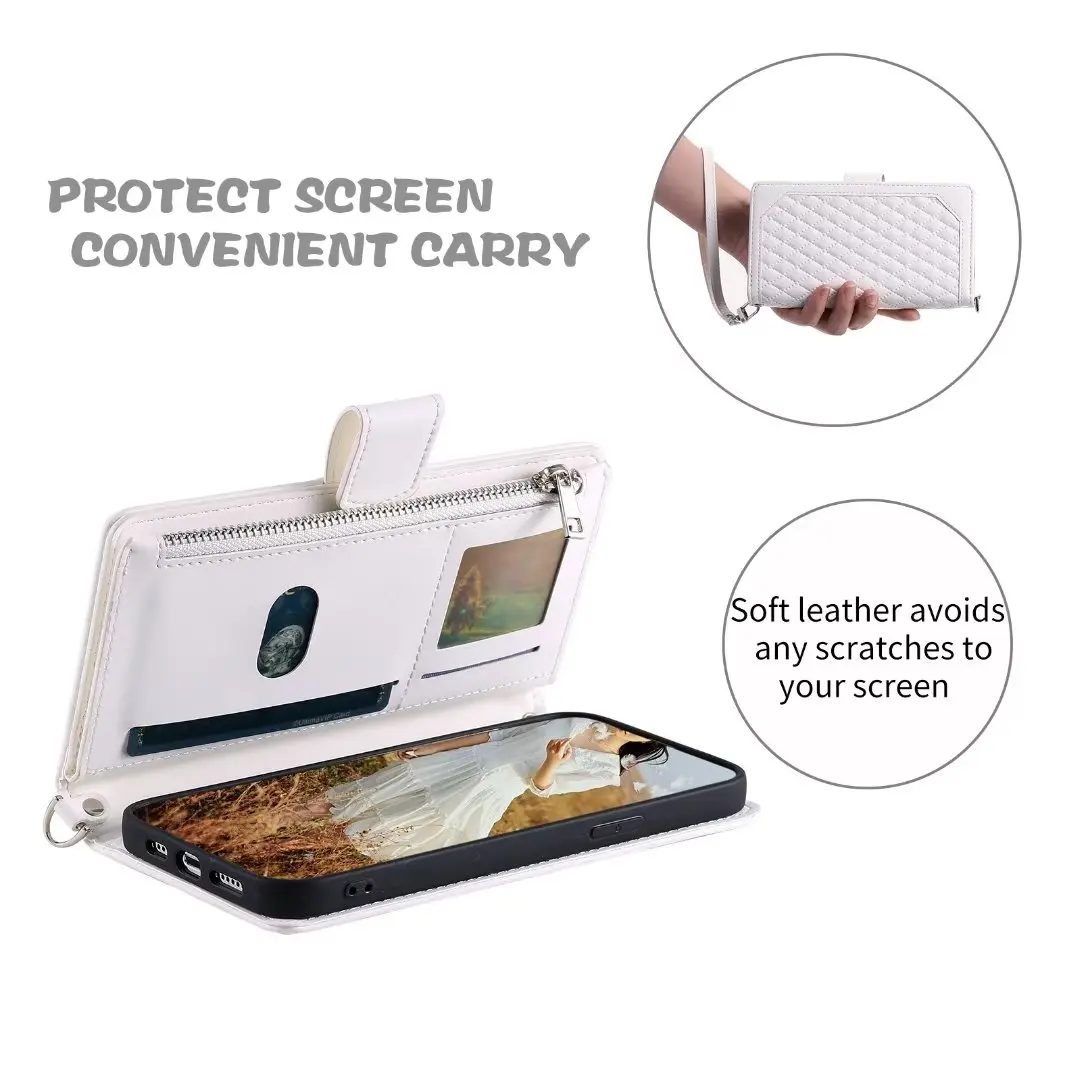 Fashion Zipper Wallet Case For Xiaomi Mi 11 Lite Flip Cover Multi Card Slots Cover Phone Case Card Slot Folio with Wrist Strap