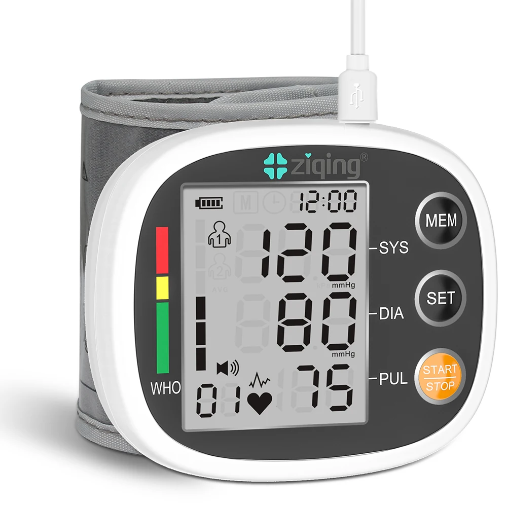 Ziqing Medical Digital Blood Pressure Wrist Monitor Automatic Arm Sphygmoman Tonometer Cuff Tensiometer Heart Rate Pulse Meter