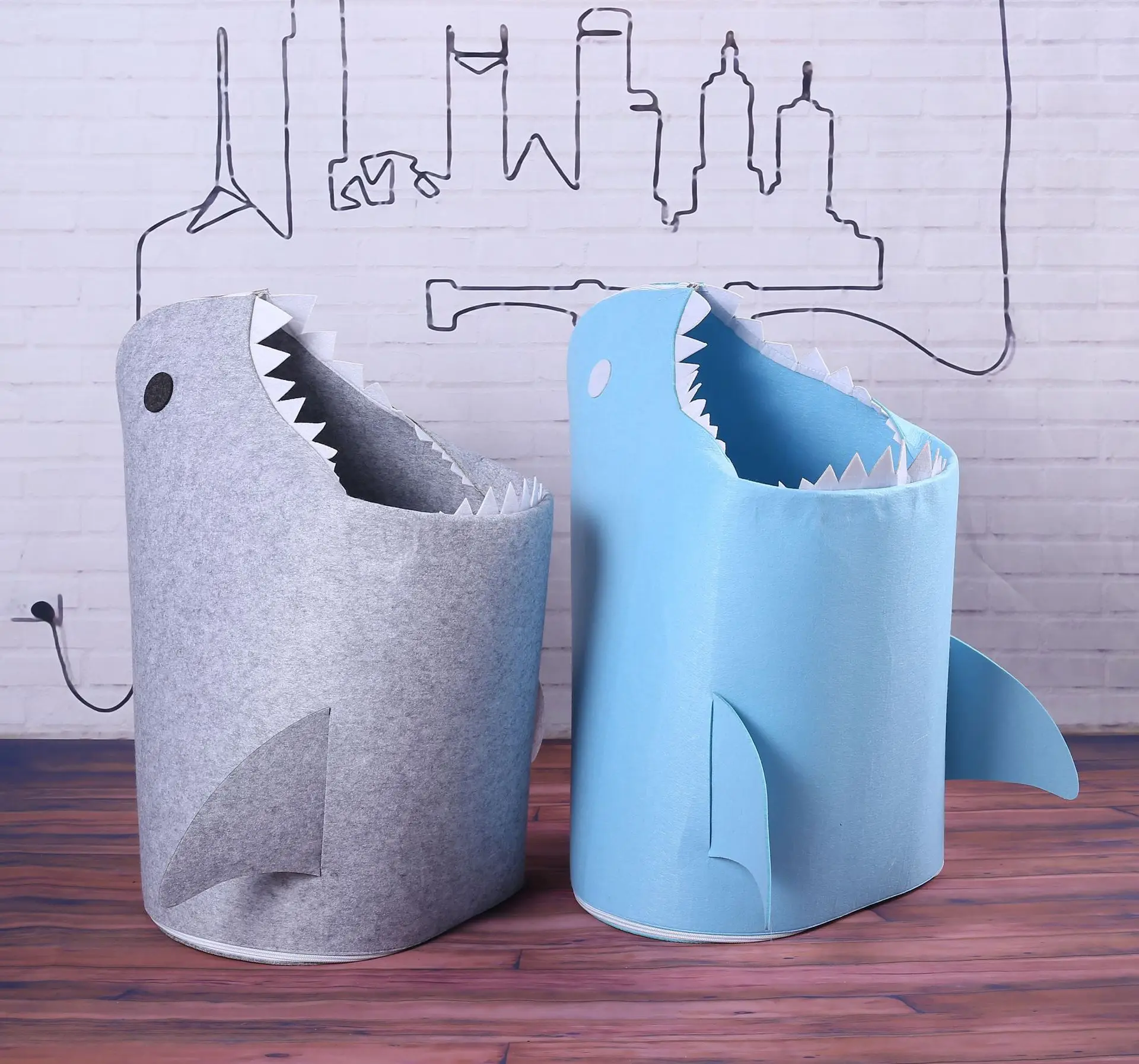 Panier à linge pour enfant - modèle requin - gris : l'unité à Prix