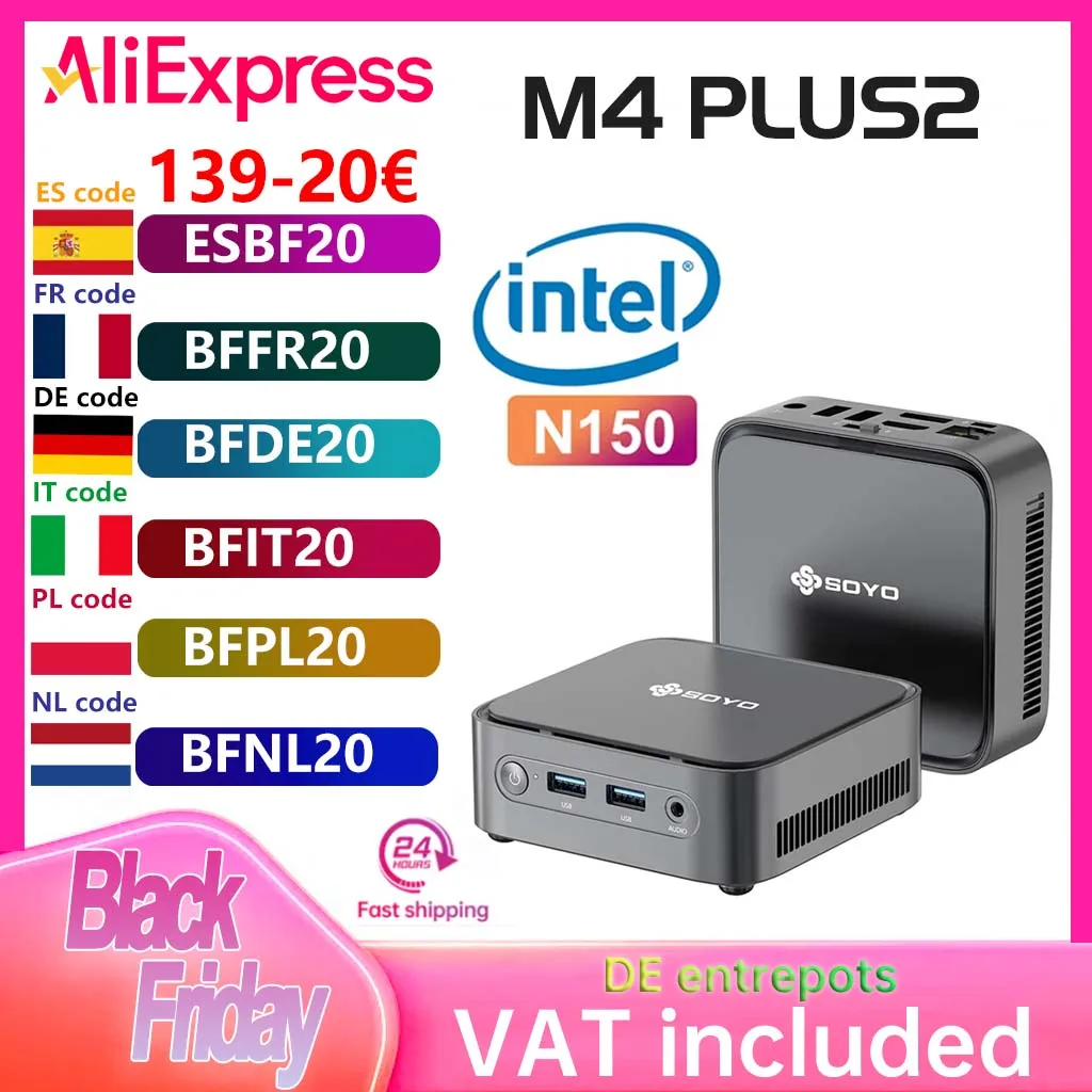 SOYO Mini PC M4 PLUS2, 16GB RAM 512GB SSD Intel Twin Lake N150