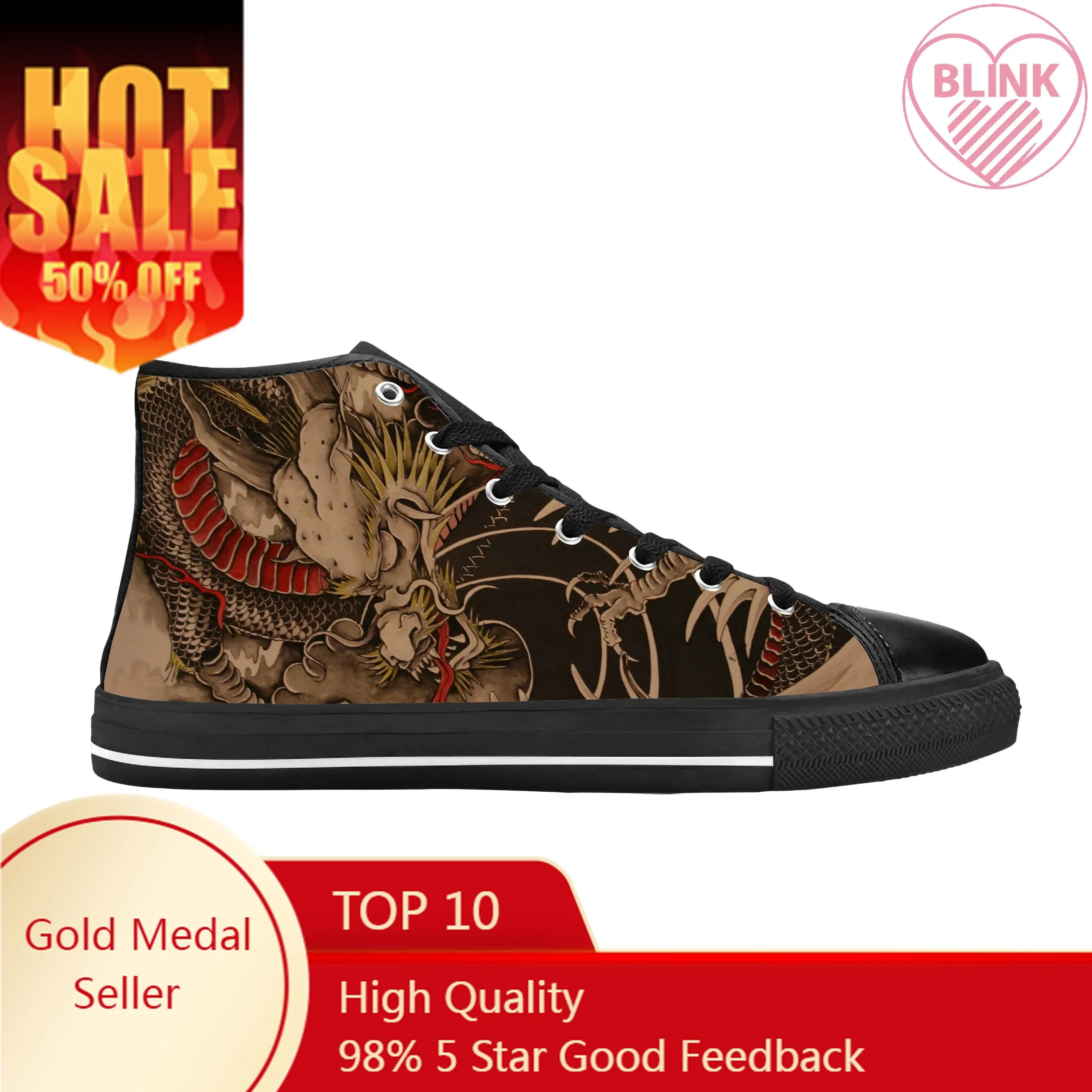 

Chinese Japanese Dragon Anime Cartoon Manga Comic Casual Cloth Shoes High Top Comfortable Breathable 3D Print Men Women Sneakers