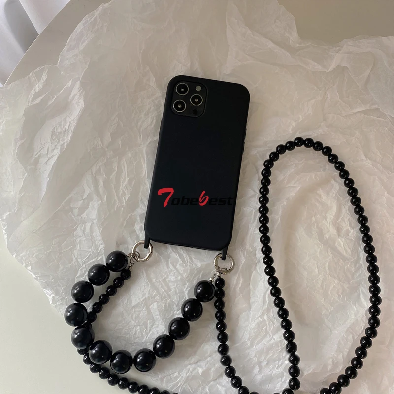 INS Crossbody Lanyard Necklace Silicone Phone Case with Round Bead Chain