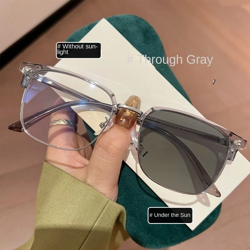Photochrome Metall-Quadratbrille für Damen und Herren, schlichte modische Brille, Outdoor-Fahrbrille, Blaulichtfilterbrille für Damen und Herren – Detail 9