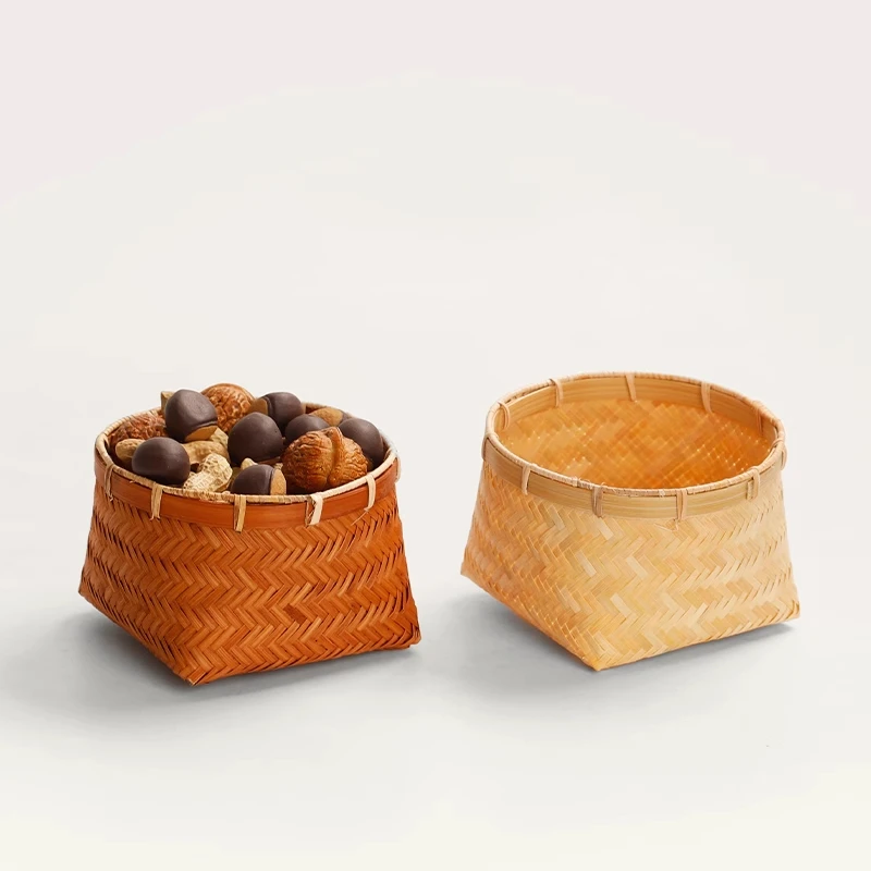 

Бамбуковая корзина ручной работы, винтажная корзина для напитков и фруктов, корзина для закусок и хранения конфет