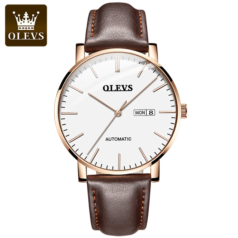 OLEVS Men's Watches Casual Simple Original Automatic Mechanical Watch for Man Waterproof Date Week High Quality Wristwatch