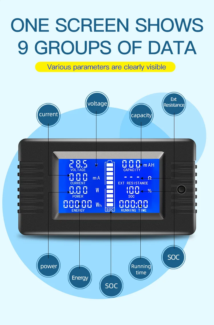 PZEM-015 Batterie-Coulometer Coulomb-Messgerät Batteriekapazitätstester 50A 2m USB Lithium-Batterie-Monitor Automobil-Batterietest – Detail 5
