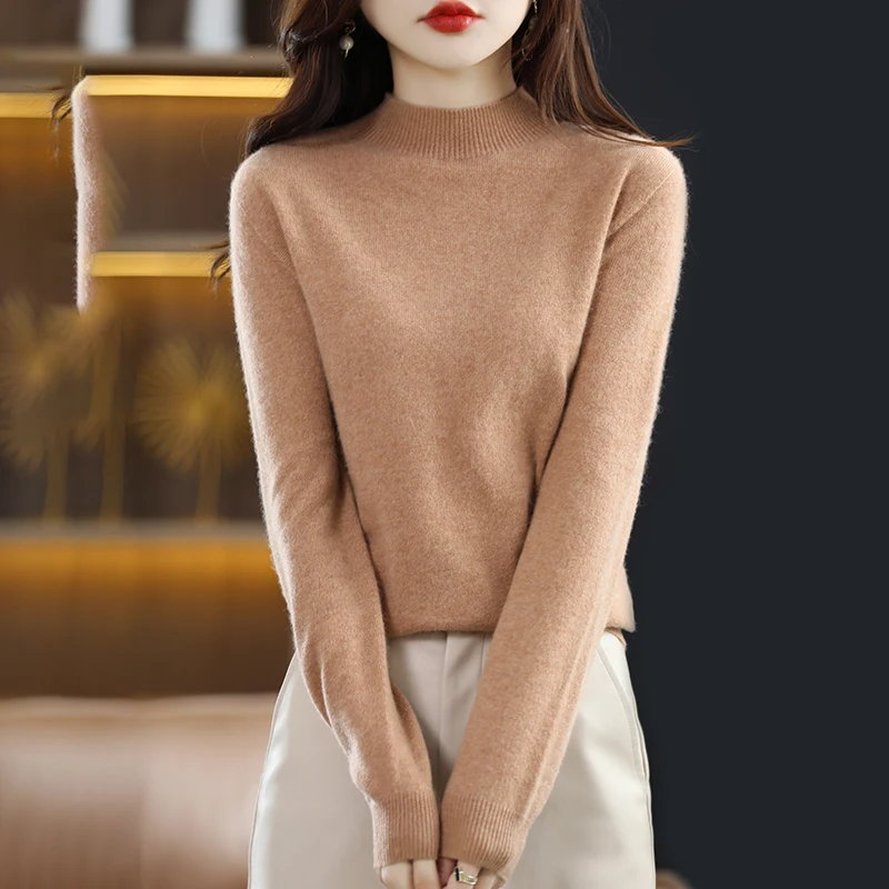 Autumn Winter Woman's Cashmere Sweaters Female Pullover Long Sleeve Half Turtleneck Jumper Knitted Tops Cashmere Sweaters