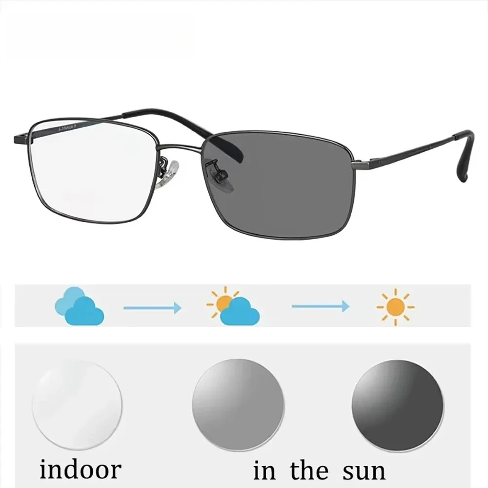 SHINU Titan-Lesebrille für Herren, Photogrey Multifokal, Presbyopie-Brille, photochrome Gläser, Titan-Brille für Herren