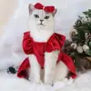 1 Set Pet Dress Christmas Dog Costume Elegant Red Skirt With Bow Headdress Cat Princess Dress Pet Supplies 1