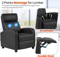 Massage Recliner Sofa with Lumbar Support and Adjustable Backrest for Living Room or Bedroom in Black Leather 6