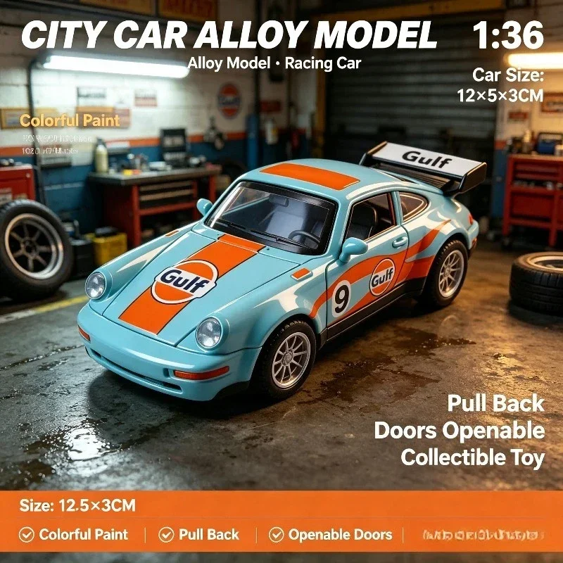 Classic Diecast Pull-Back Sports Coupe with Functional Openable Doors and Sleek Vintage Racing Design