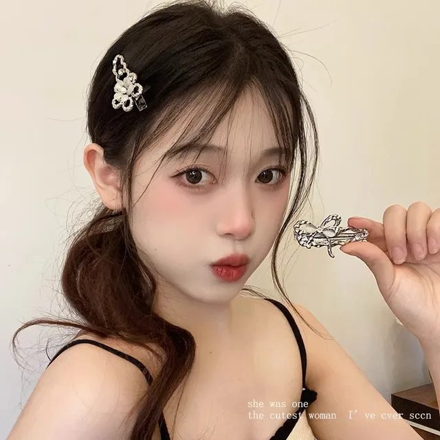 Y2K Irregular Liquid Metal Hairpin Butterfly Zircon Hair Clips Girl Bang Clip for Women Hair Accessories Fashion Silver Blue New