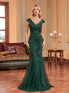 Роскошное зеленое вечернее платье Lucyinlove без рукавов с блестками, женское элегантное платье-Русалка 2023, коктейльные платья макси для выпускного вечера