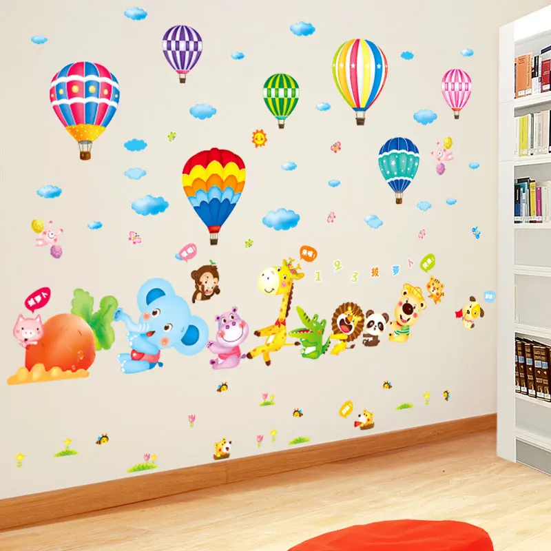 

[shijuekongjian] Animals Wall Stickers DIY Hot Air Balloons Mural Decals for Kids Rooms Baby Bedroom Nursery House Decoration