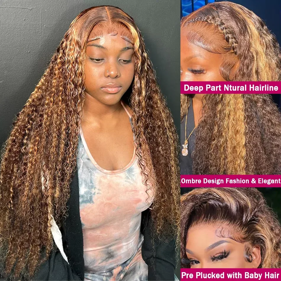 Highlight Wig Human Hair Ombre HD Lace Wig Brazilian 13x4 Water Wave Curly Wigs 13x6 Human Hair Deep Wave Frontal Wig For Women 2
