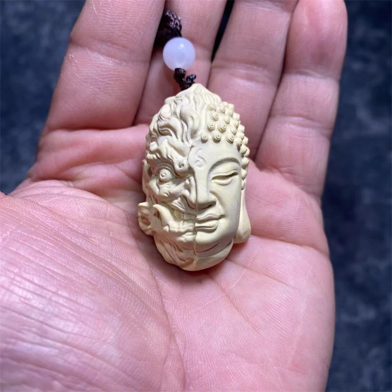 

Boxwood a thought between the wood carving hand piece cliff cypress carving Buddha devil pendant male play with a piece of arts