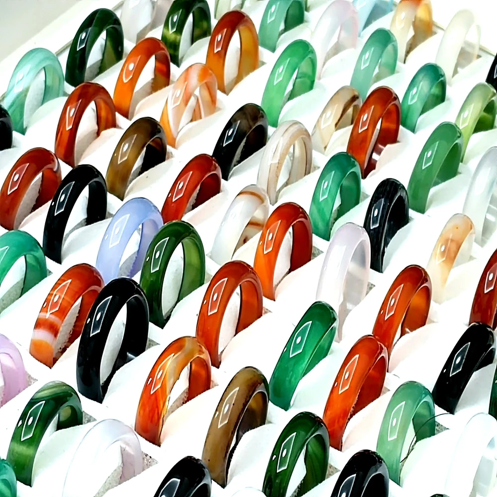 20/50/100Pcs Wholesale Agate Stone 6mm Wide Man Women Fashion Jewelry Rings 3