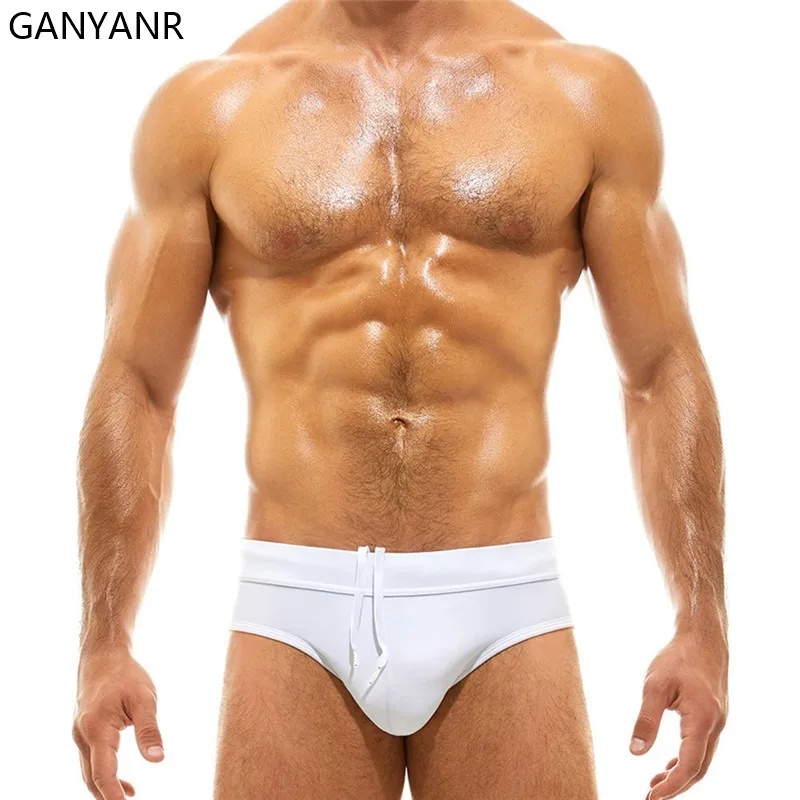 

GANYANR Swimming Trunks For Men Sexy Swim Briefs Swimwear Gay Swimsuit Beach Shorts Sungas Homens Thong Bikini quick dry pool