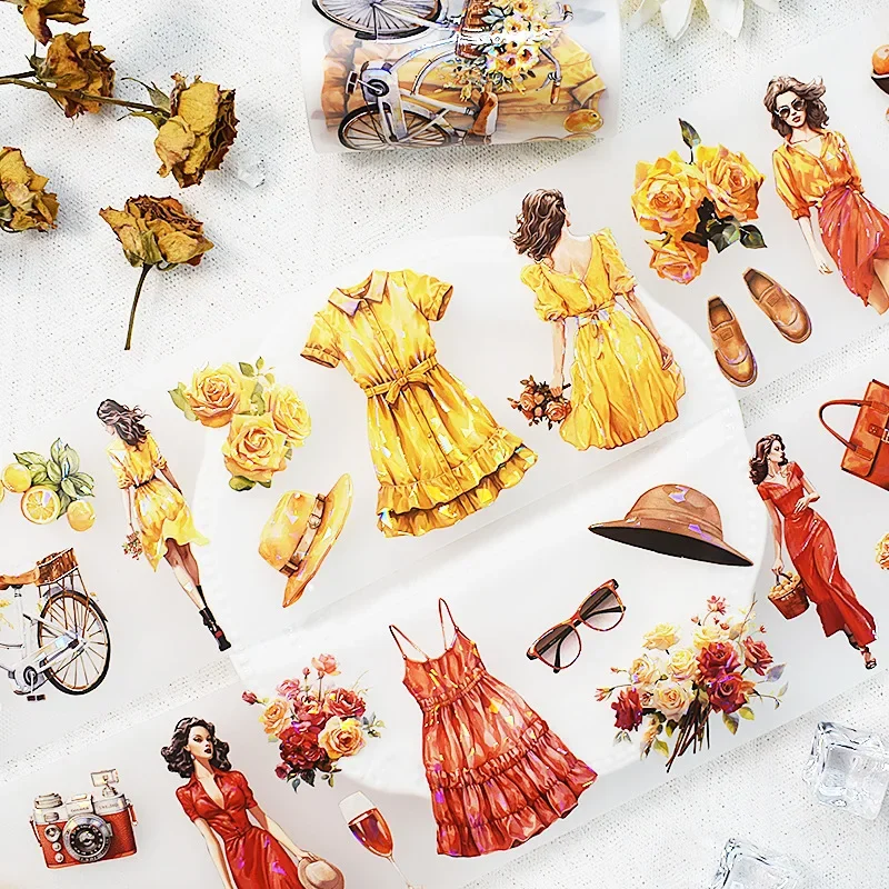2m/Roll Girls Flower Washi Tape Scrapbooking Collage Material DIY Diary Decoration Transparent Vintage People Scrapbook Stickers