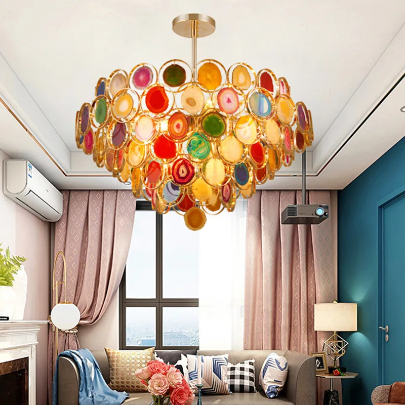 Modern Agate Chandelier LED Colorful Chandelier For Bedroom Living Room Villa Shop Decor Domantic Dining Table Hanging Light