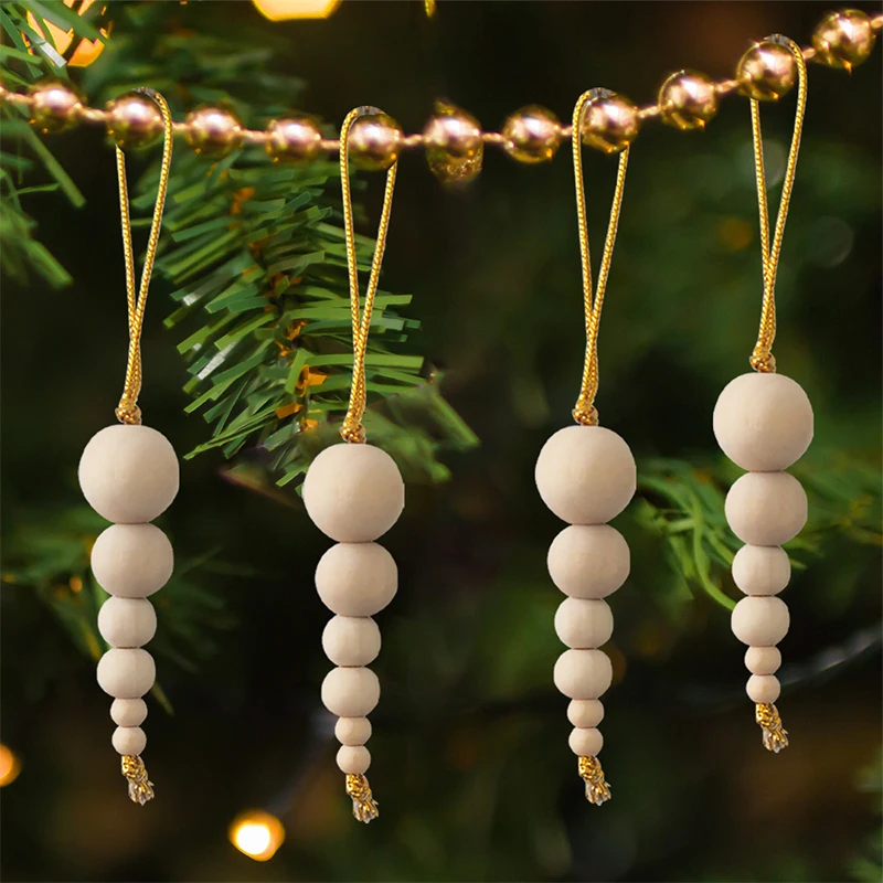 

3pcs Festival Supplies Christmas Wooden Bead Pendant Wooden Bead String Pendant Christmas Tree Hanging Pendants