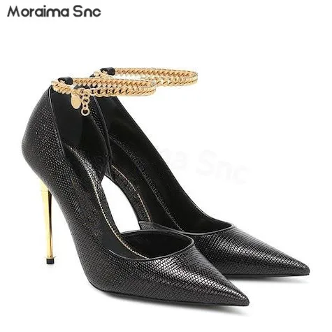 

Padlock Metal Stiletto Shoes Solid Color Pointed Toe Shallow Mouth Fashionable Buckle High Heels Sexy Temperament Women's Shoes