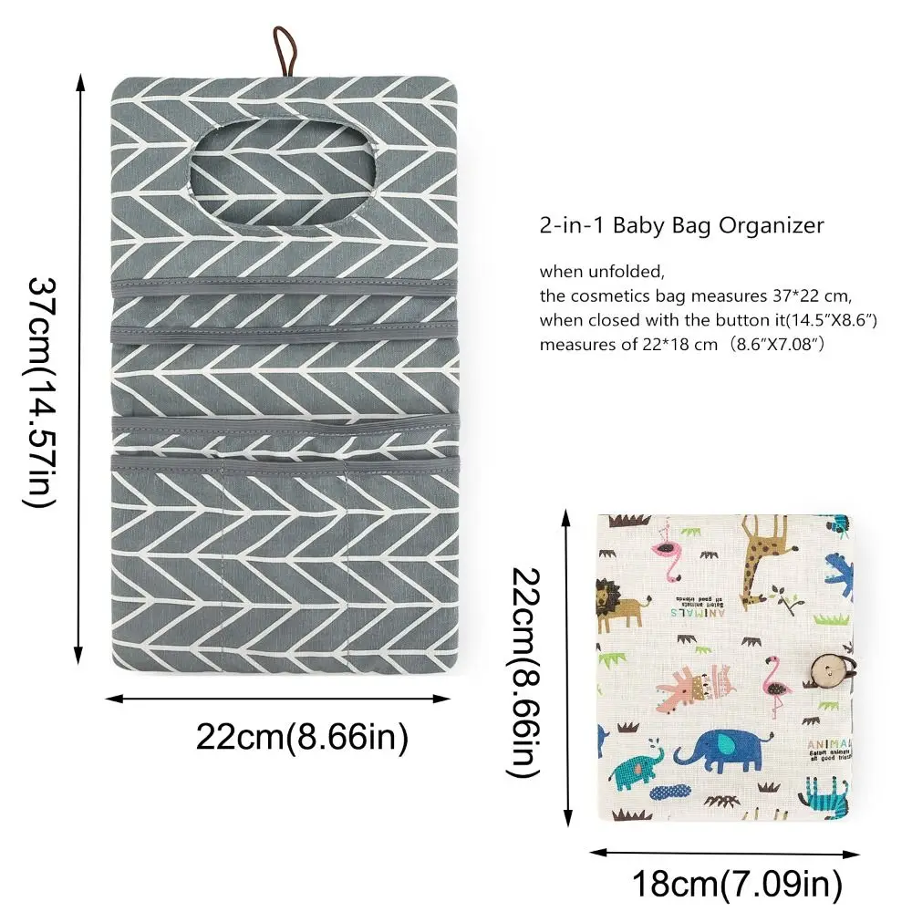 Cartoon Pattern Baby Diapers Storage Pouch Portable Foldable Stroller Storage Bags Multi-Compartment Large Capacity