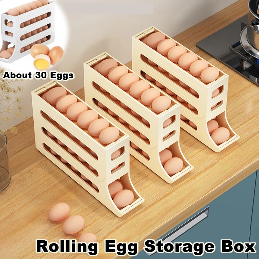 Large Capacity Four Layer Automatic Egg Rolling Machine Kitchen Countertop Egg Tray Fresh-Keeping Box Storage Refrigerator