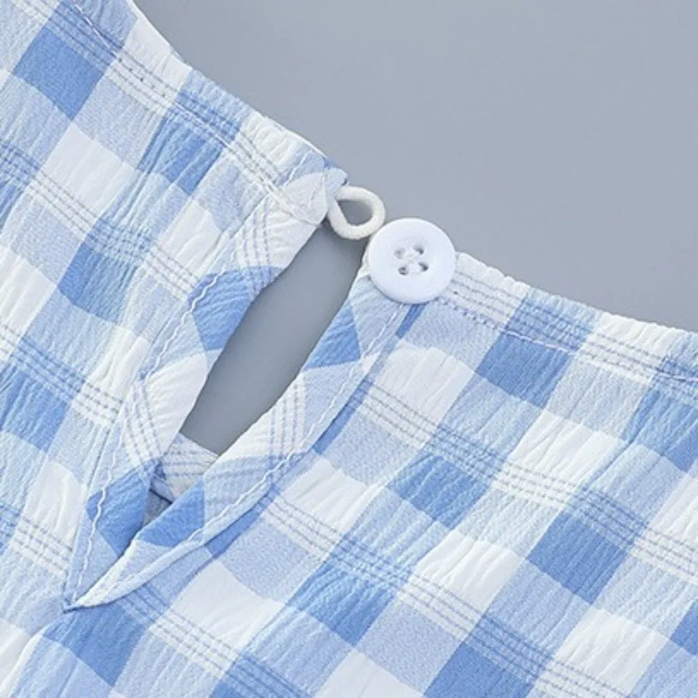 Round Neck Children Plaid Dress Sleeveless Princess Kids Grid Long Dress Long Casual Girls Patchwork Skirt Spring Summer