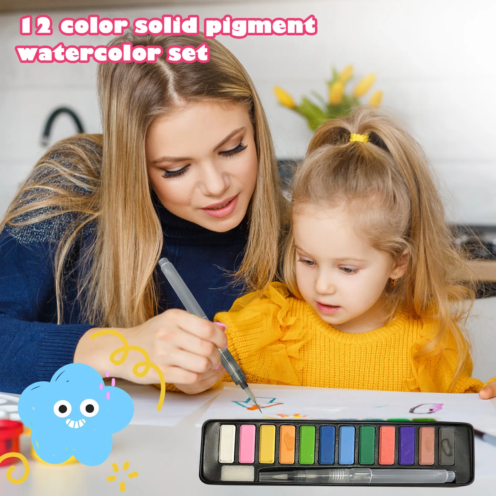 Watercolor Paint Set 12 Colors Travel Set with Brush For Amateur Hobbyists Painting Lovers and Artists