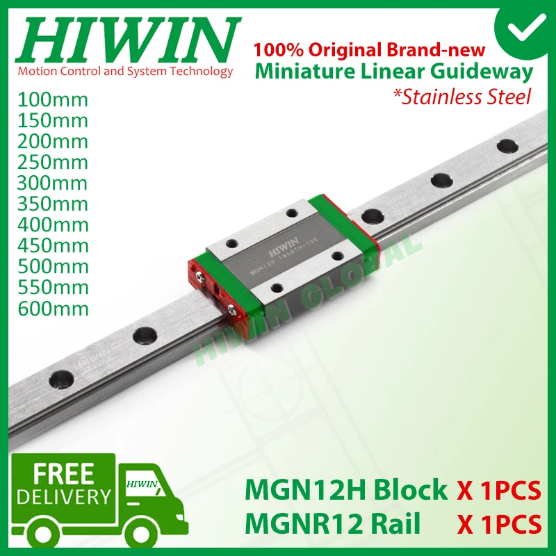 Hiwin บล็อกสไลด์สแตนเลส MGN12H รางนำทางเชิงเส้น MGN12 100 200 250 300 350 400 450 500 550 600มม. 3D การเดินทางของเครื่องพิมพ์ 1