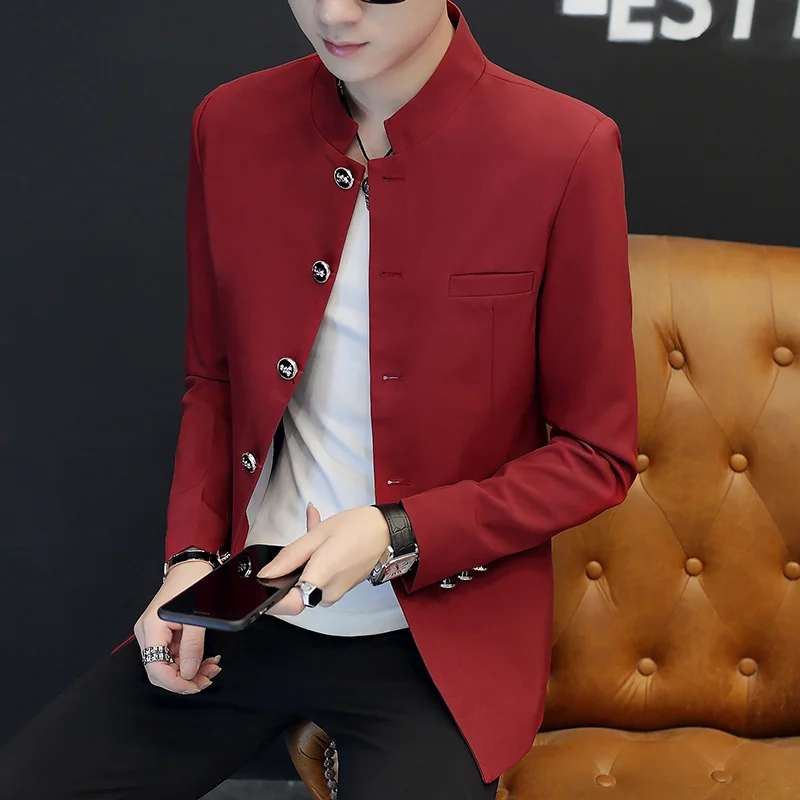 2024 new fashion and handsome Korean version of the trend long sleeve casual stand collar suit male Korean version slim suit 4