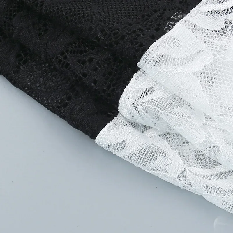Halter Lace See-Through Crop Top Ruffled Contrast Tank Top - Y2K Fashion Patchwork Strapless Sexy Contrast Cropped Top