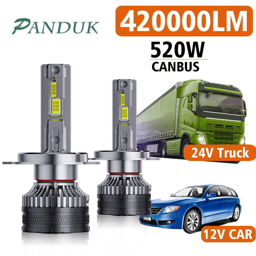 

PANDUK 520W 420000LM H7 H4 H11 LED Headlight High Power Canbus H1 H8 9005 HB3 9006 HB4 HIR2 Lamp 6000K 12V Car Light 24V Truck