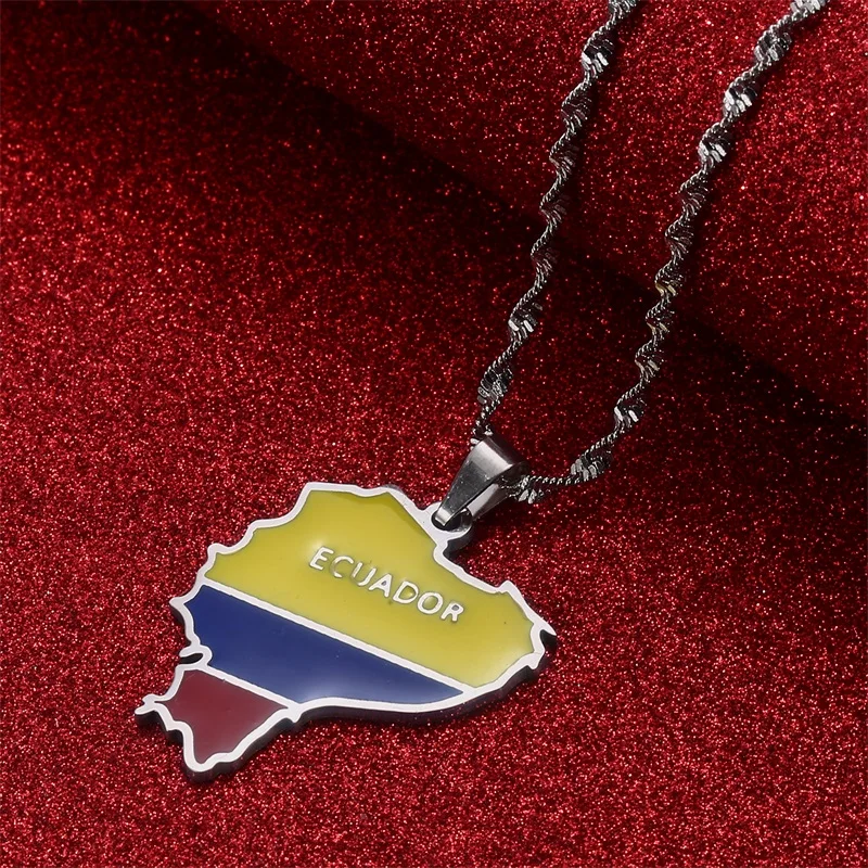 Stainless Steel Ecuador Map With Flag Pendant Necklaces Ecuadorian Jewelry 5