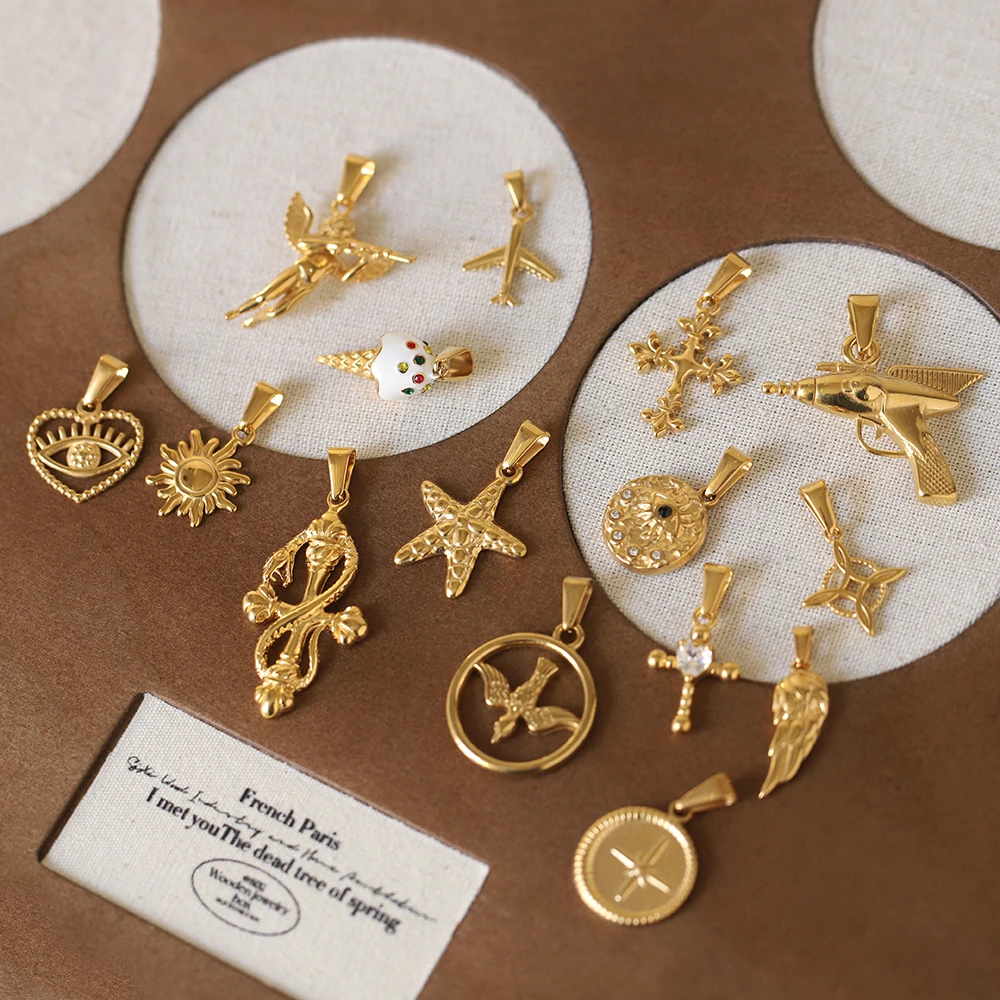 MODAGIRL 18K Gold Plated Titanium Steel Ice Cream Sun Plane Starfish Heart Cross Wing Charms Pendants Necklace Jewelry Wholesale 2