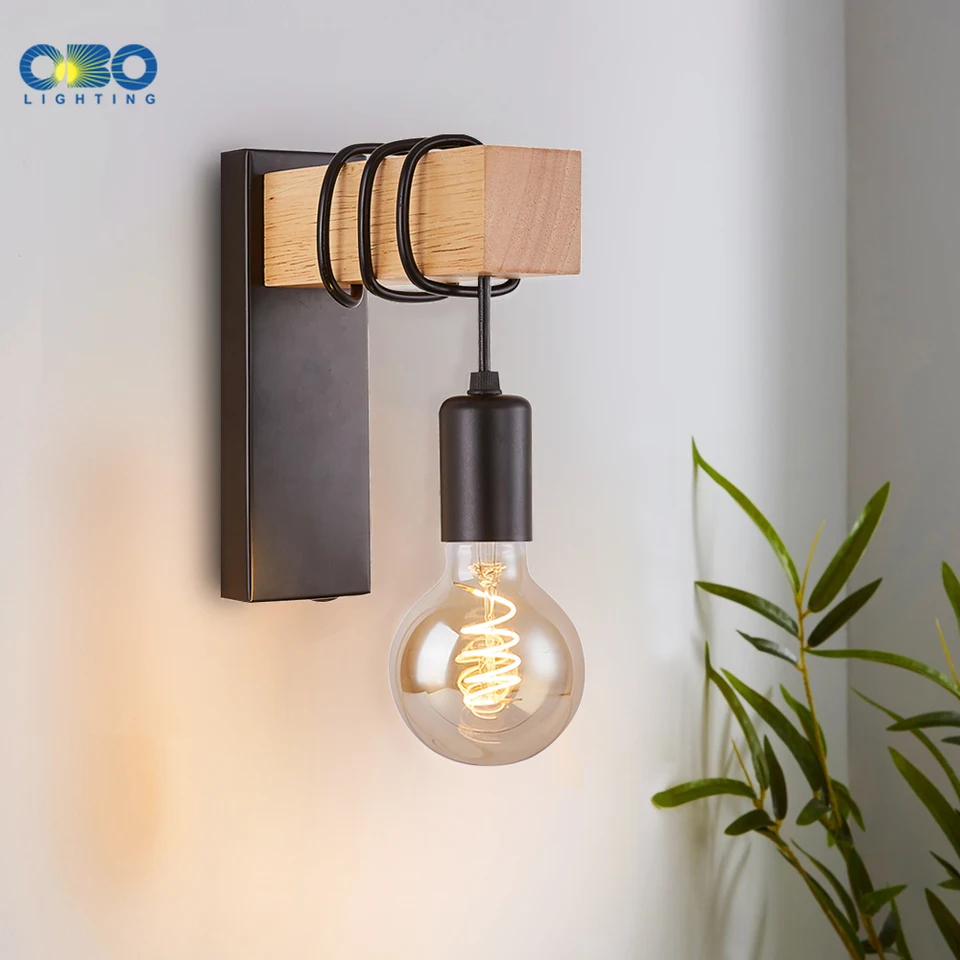 Wooden Wall Light Indoor, E27 Vintage Wall Lamp Up Down Wall - View #2