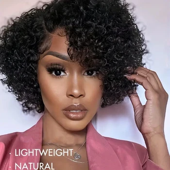 13*4 Lace Frontal Wigs High Quality Curly Pixie Cut Wigs 15A Brazilian Virgin Human Hair Natural Short Hair Style 250% Density 1